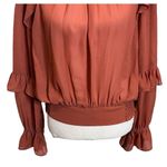 frame denim Frame High Neck Long Sleeves Ruffled Smocked Chiffon Blouse Spice Womens Size M Photo 2