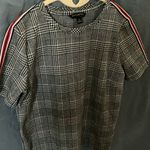 Banana Republic :Black/White plaid shorts sleeve- strips on shoulder-cotton-Top-S Photo 8