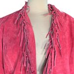 Vintage Y2K Red Fringe Suede Leather Jacket Boho Western Moto Cowboy Festival Size M Photo 1