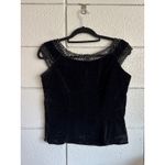 Vintage Boat Neck Black Velvet Cap Sleeve Top Photo 2