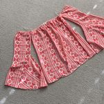 Rachel Kate  Cold Shoulder Blouse Geo Print Bell Sleeve Top Small Pink Cream NWT Photo 1