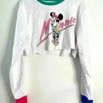Disney  Minnie Mouse Sz XL Women’s Cropped Long Sleeves Shirt White Blue‎ Pink Photo 0