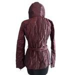 Cache Berry Metallic Sheen Jacket Lined Belt Puffer Exaggerated Collar NWT $238 Red Size M Photo 5
