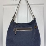 The Sak Navy Blue Nylon Crochet Woven Faux Leather Strap Shoulder Bag Purse Photo 0
