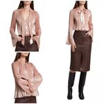 Derek Lam 💕 10 CROSBY💕 Ellery Metallic Plissé Tie-Neck Top ~ Pink Silver 16 NWT Photo 1