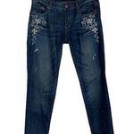 Driftwood Kelly Straight Leg Jeans Floral Embroidery Size 28 Distressed Photo 0
