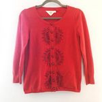 Anthropologie Cardigan Women’s Monogram Beaded Red Sweater Sz S EUC Photo 0