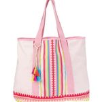 Canvas Tote Bag Artisan Aztec Pompom Fringe Zigzag Tutti Frutti Pink Stripe Boho Photo 0