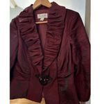 J.R. Nites by Caliendo Women’s Jacket Size 8 Burgundy Ruffle Trim Beaded Evening Red Photo 1
