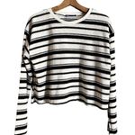 ZARA Crop Rustic Sweater Striped Long Sleeve Cotton White Black Crew Neck Medium Photo 0