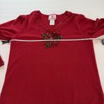 Quacker Factory  Red Sequin Poinsettia Holiday‎ Christmas Pullover Sweater LARGE Photo 4