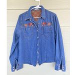 Rebecca Malone  Embroidery Fall Autumn Flower Flannel Denim Button Up Shirt Large Photo 0