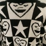 ZARA Jacquard Knit Black&White Checkered Heart&Star Sweater Sz Small Photo 5