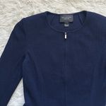 St. John Caviar Jacket Full Zip Up Peplum Wool Blend Long Sleeve Navy Sz 2 Photo 4