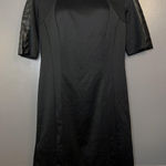 Attention  Dress Womens Medium Black Faux Leather Sleeve Sheath Knee Length Photo 0