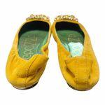 APEPAZZA Simba Ballet Flat Yellow Suede Rhinestones Round Toe Leather Shoes 8 Photo 4
