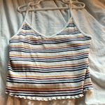 PacSun ribbed v-neck tank top- size small-white with yellow, red, blue, and navy Photo 0