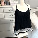 Old Navy Spaghetti Strap Black Flowy Top White Embroidery New Photo 3
