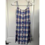 Gap  Linen-Blend Tie-Back Mini Dress Red Blue Plaid NWT XS Photo 5