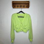 Urban Outfitters Womens Cardigan Medium Green Terry Cloth Crop Button Up Top Photo 2