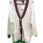 Forever 21 Oversized 90s y2k vintage colorblock cable knit v neck cardigan sweater white Photo 0