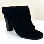 Tibi  Leona Mules Womens 37 Black Mohair Furry Open Toe Heeled Clog Booties Photo 0