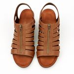 Aerosoles Brown Leather Wedge Sandals Zip Front Size 8.5 Comfort Gladiator Heels Photo 1