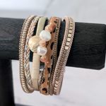Cuff Bracelet Neutral Tones with Gold Tone & Faux Pearls Photo 0