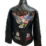 Diamond Plate Buffalo CustomLeather Biker Jacket w/ Patches American Photo 0