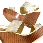 Coach  Jezebel Metallic Logo Wood Heel Open Toe Buckle Wedge in Gold Silver 8.5 Photo 5