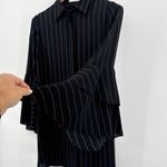 Alice + Olivia Black Stripe Ruffle Bell Sleeve Shirt Dress Size Medium Workwear Photo 3