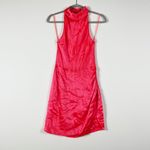 NEW Amanda Uprichard Joanne Silk Satin High Neck Slit Mini Dress Fluro Pink S Photo 0