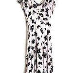 Illa Illa  Tiered Ruffle Midi Dress L Sleeveless V-Neck Floral Boho Cream Black Photo 0