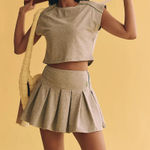 Free People Movement Gray Pleated Cotton Mini Skirt Set(Size Small) Photo 0