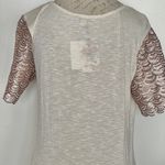 About A Girl Womens Sz XL Blouse Oatmeal Sequin Short Sleeve Rose Gold Sparkly Photo 5