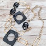 Vintage Necklace Extra Long Geometric Black & Gold Tone Photo 6
