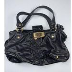 Bill Blass  Black Distress Leather Large Bag‎ Ruffle Studded Photo 0