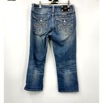 Miss Me Crop Capri Denim Jeans Dark Stone Wash Cross Flap Blue Rhinestone Sz 30 Photo 5