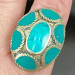 Vintage Turquoise Mosaic Cocktail Ring Size 8 Blue Photo 4