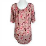 Siren Lily VTG Y2K  Pink Floral Blouse with Lace Sleeves L Photo 5