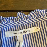 Avec Les Filles Avec‎ les Filles blue and white striped ruffle button up long sleeve size S Photo 2