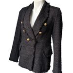 ZARA Black Tweed Fringe Blazer Gold Buttons Wool Trinny Woodall, Sz M Photo 7