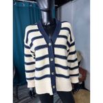 Madewell  Striped Navy Cream V Neck S Button Front Knit Cardigan Sweater Women Photo 1