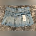 ZARA Denim mini skirt with double belt and box pleats Photo 1