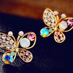 Colorful Crystal Butterfly Stud Earrings Gold Photo 0