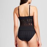 Aqua Green Crochet One Piece High Neck Swimsuit Black XL NWOT Padded Cups Photo 1