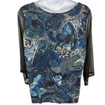 Lavish  Plus 3x Blue Paisley Beaded Sheer Sleeve Stretch Top Photo 1