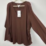 Athleta  Outbound V Neck Top Long Sleeve Chocolate Brown Cotton Plus Size 3X NWT Photo 6