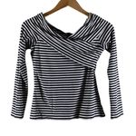 Theory  Black and White Kellay Striped Off-Shoulder Top Size Small Photo 1