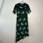 Maje  Rowers Imprime Green Floral‎ Midi Asymmetrical Hem Lace Neck Dress Size 1 Photo 4